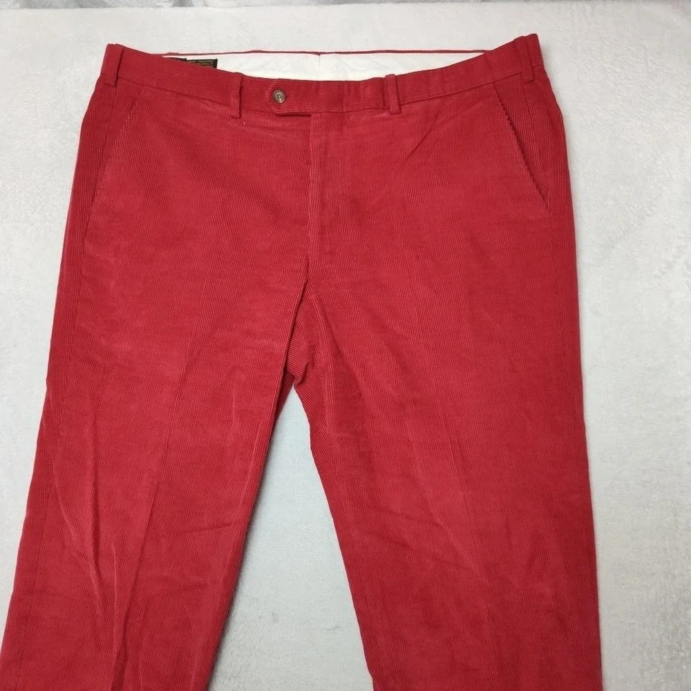 Paul Stuart Pants Mens 40x32 Red Corduroy Flat Cuffed‎ Classic Dress Slacks USA